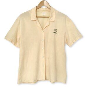 Vintage Butter Yellow Camp Collar Button Up Short Sleeve Shirt Prep Coastal Boho